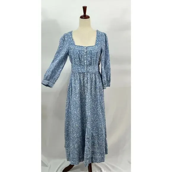 DOEN Sz S Small Blue Garden Bloom Floral Minta Dress Organic Cotton Viscose NWT - Picture 9 of 11